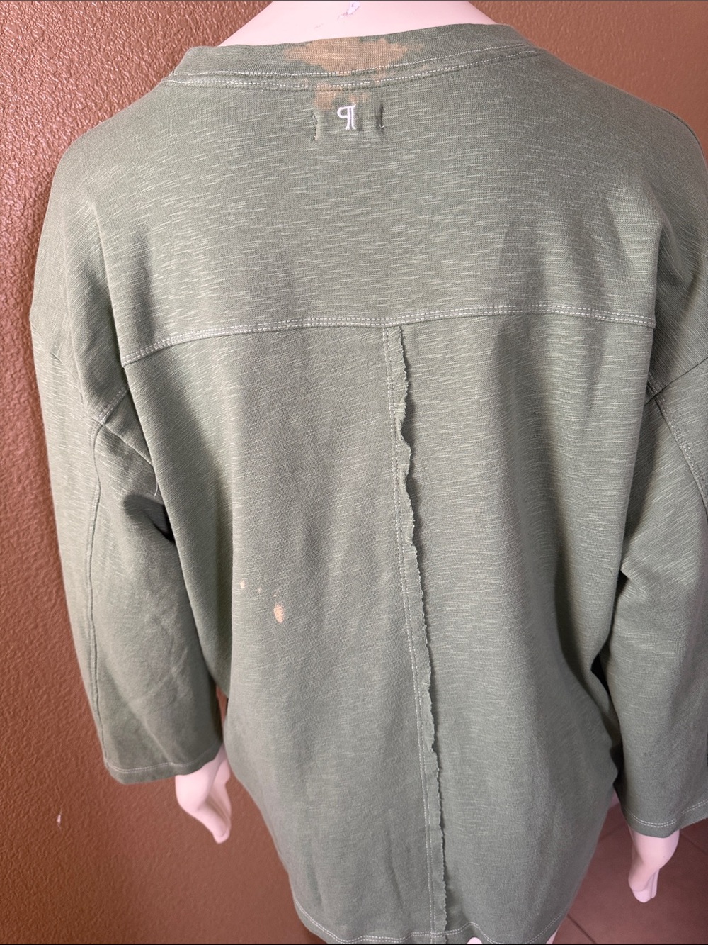 Pilgro for Anthropology Olive Green Oversized Varsity Tee Knit Top - Picture 2 of 5